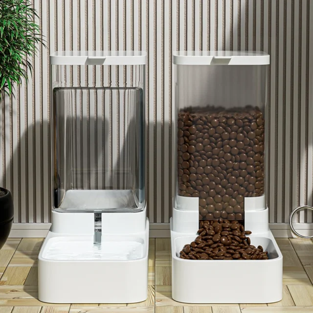 Dog Feeder and Cat Automatic Feeding Water Bowl Transparent Pet Food Storage - Image 2